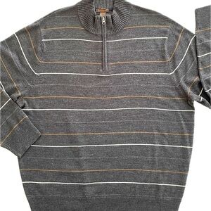 Dockers Men's Quarter-Zip Sweater Gray w/Brown, White & Light Gray Stripes XXL